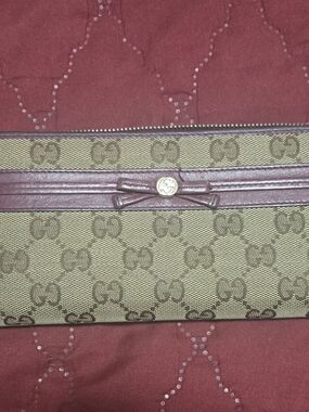 Gucci Monogram Zip Wallet in Burgundy